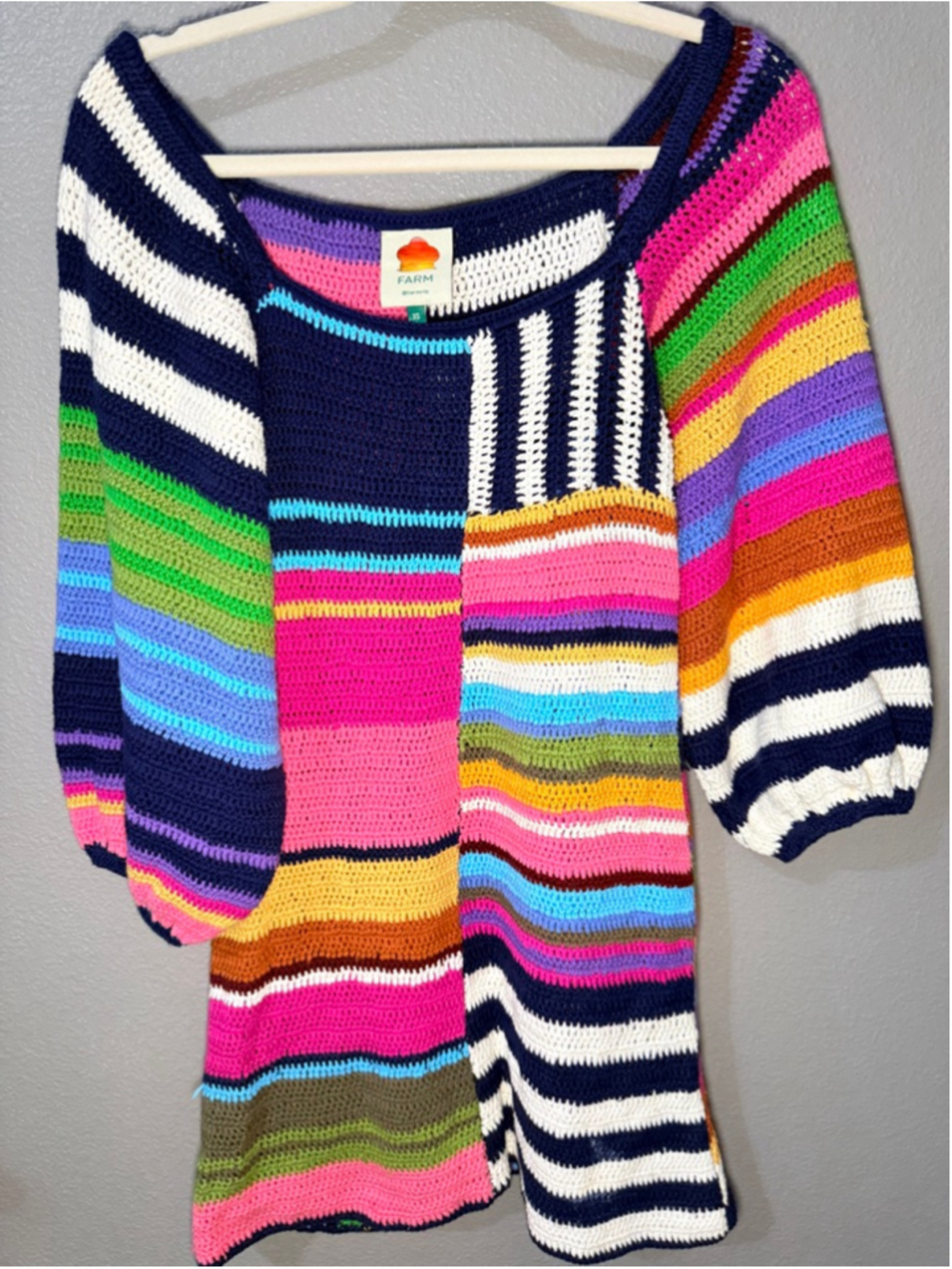 Women's FARM Rio Multicolor Striped Crochet Mini Dress XS - Picture 5 of 9